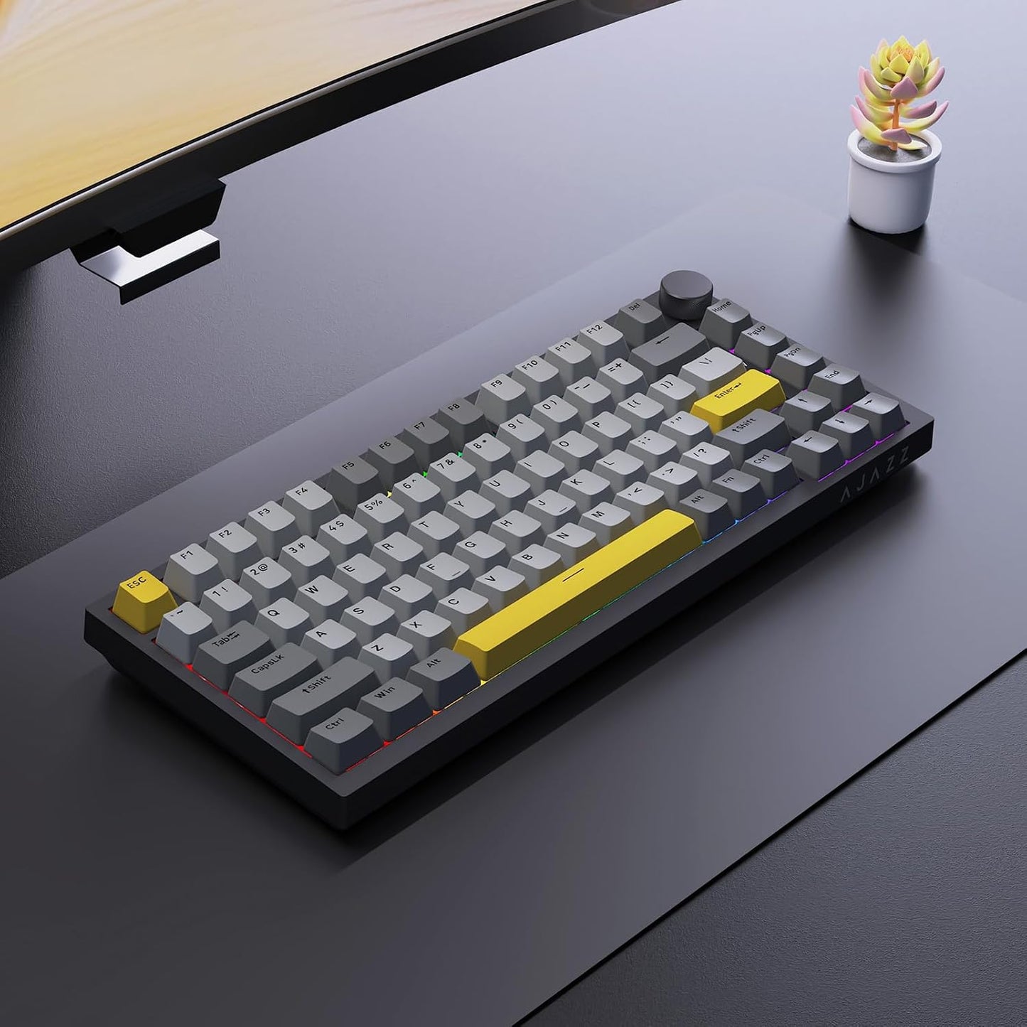 Ajazz AK820 TKL 75% Hot Swappable Mechanical Keyboard with Volume Knob, Gasket Mount Wired Gaming Creamy Keyboard, Pre-lubed Linear Switch, South-Facing RGB, PBT Keycaps
