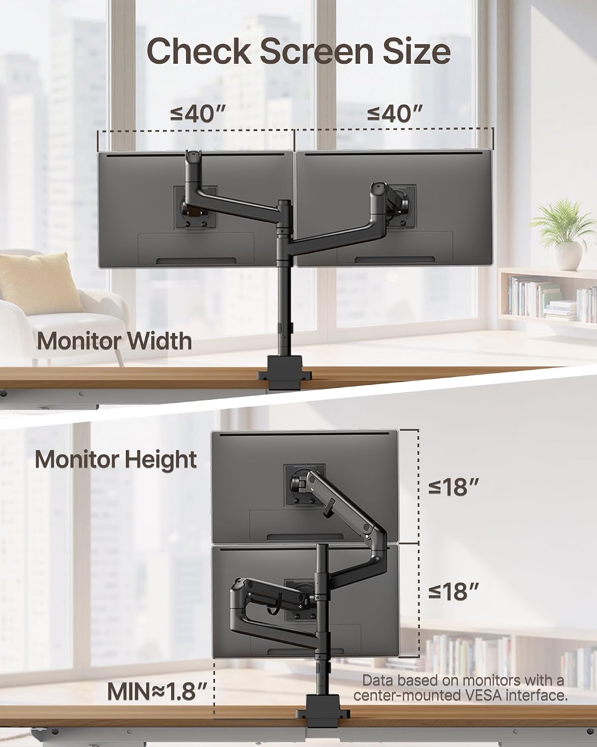 monTEK Dual Monitor Arm, Vertical Stackable 17-57", Heavy Duty,Black