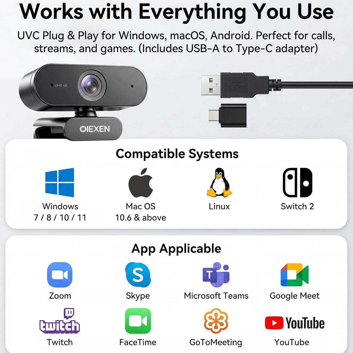 4K Ultra HD Webcam with 1/2.8"CMOS Sensor,PDAF Autofocus,1080P@60FPS | Dual Noise-Canceling Mics,Privacy Cover,USB Streaming Webcam for PC/Mac,Gaming,Video Calling,Live Streaming&Meetings