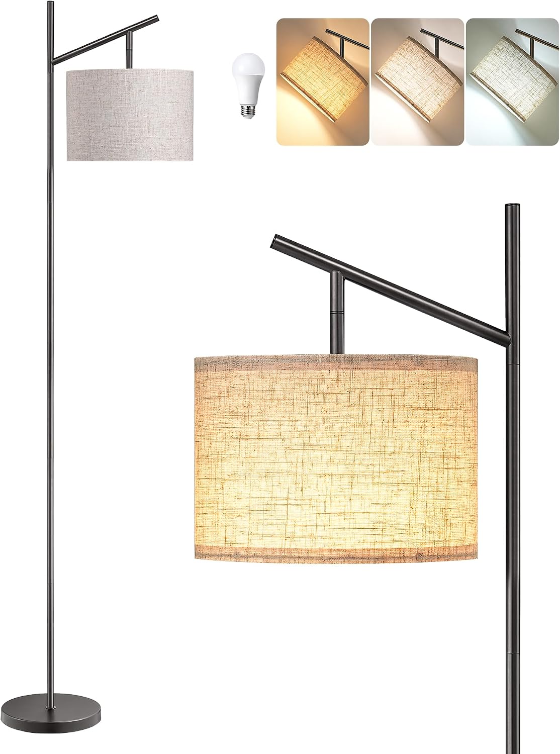 EDISHINE Modern Black Floor Lamps for Living Room, 64.7" Arc Standing Lamp