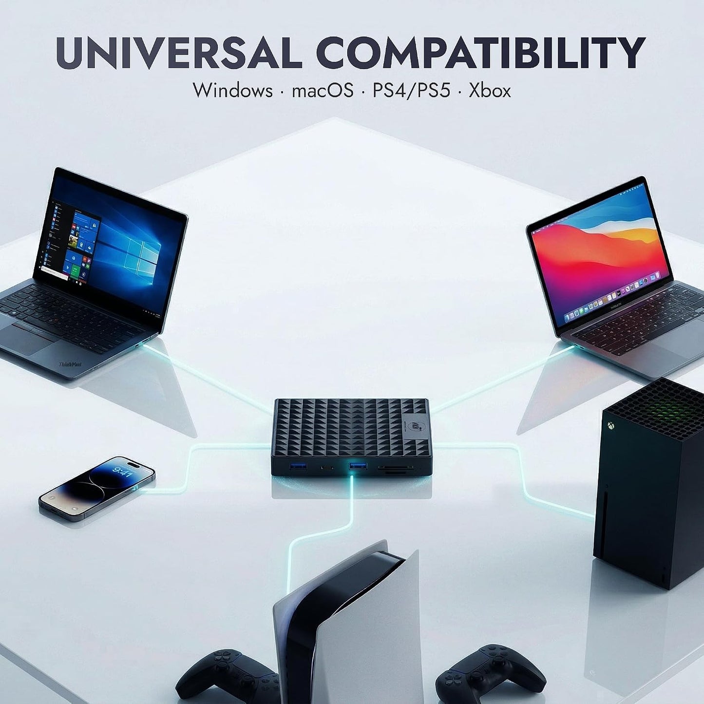 Nexus 1TB Portable External Hard Drive with Built-in Docking Station -5-in-1 USBC Hub, USB 3.1 10Gbps, SD & MicroSD, Bus-Powered, Compatible with MacBook, Laptop, iPad (1TB + 5-in-1 Dock)