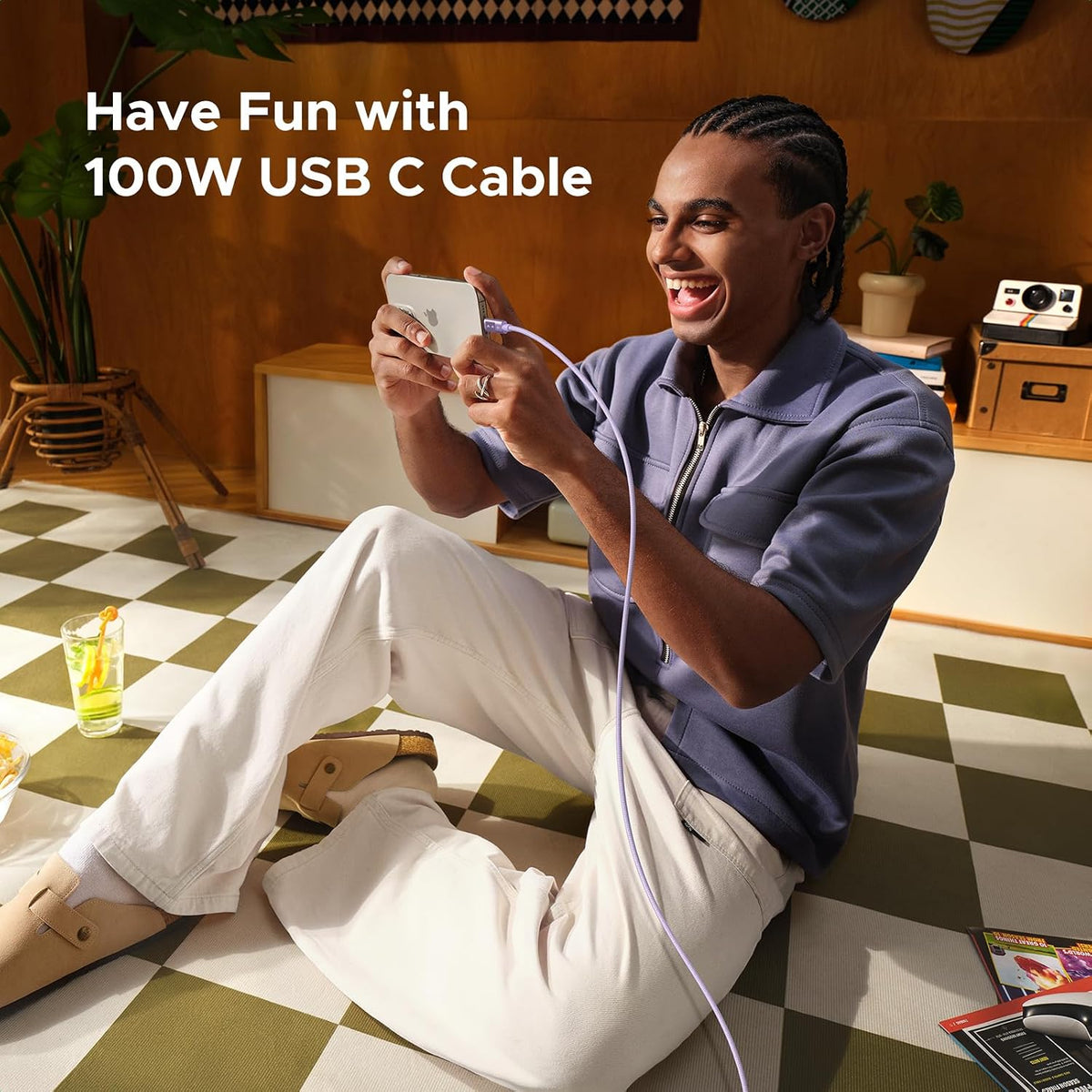UGREEN Uno USB C Cable 100W with LED Display, Fast Charging, 10ft, Purple