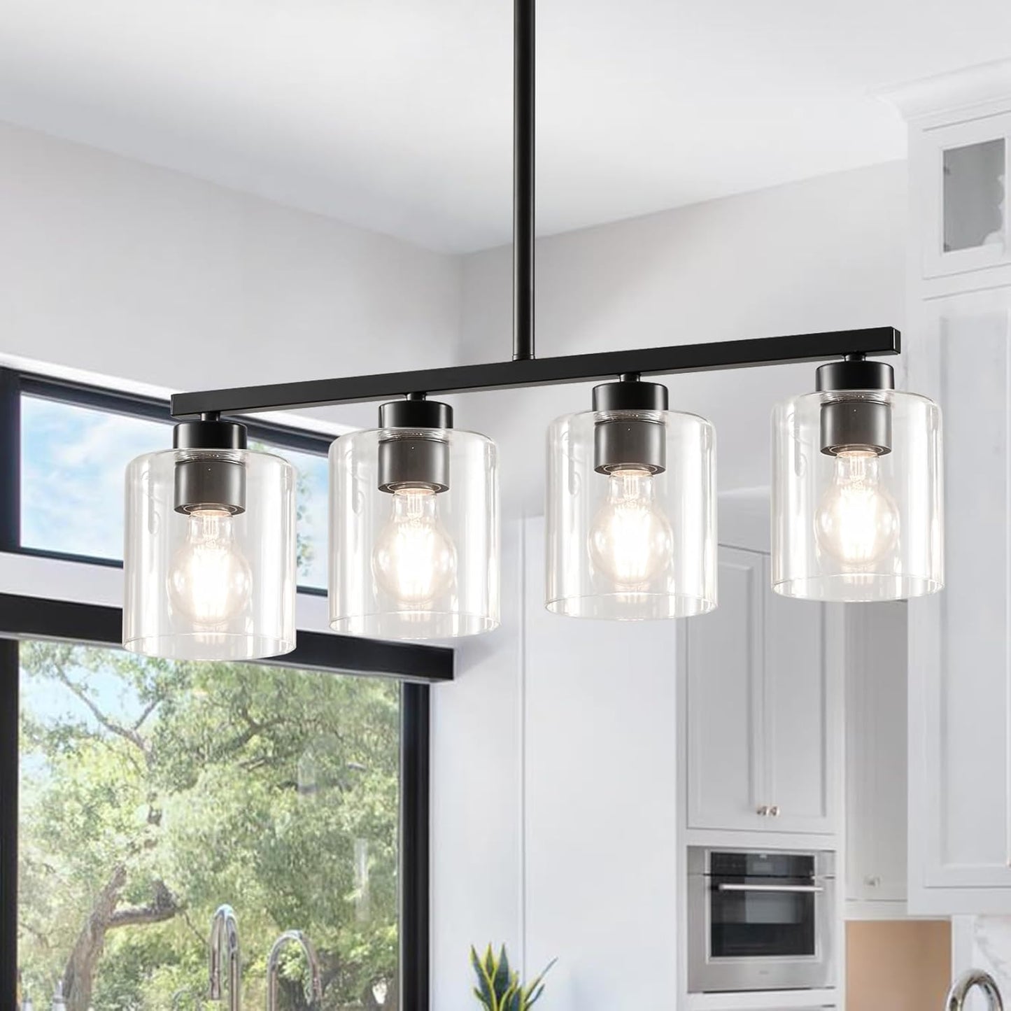 3-Light Kitchen Island Lighting, Black Pendant Light Fixture, Modern Hanging Light Fixtures with Milky White Glass, E26 Base, Bulbs Not Included