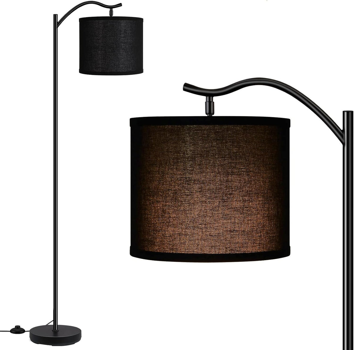 BoostArea Floor Lamp for Living Room,LED Arched Floor Lamps,Modern Standing Lamp with Beige Linen Shade,Footswitch,Mid Century Floor Lamp for Bedrooms,Study Room,Office(Bulb Not Incl)