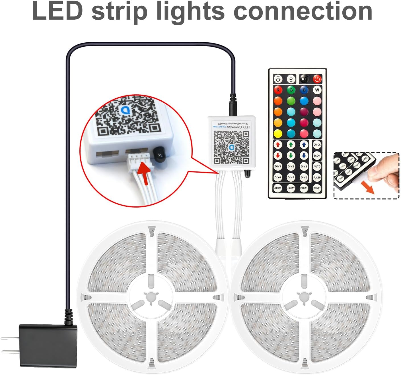 DAYBETTER LED Strip Lights 150 ft, Smart LED Lights for Bedroom, Bluetooth Led Light Strips with Remote, App Control, DIY Colors, RGB Color Changing LED Strip Lighting Music Sync, Party, Room Decor