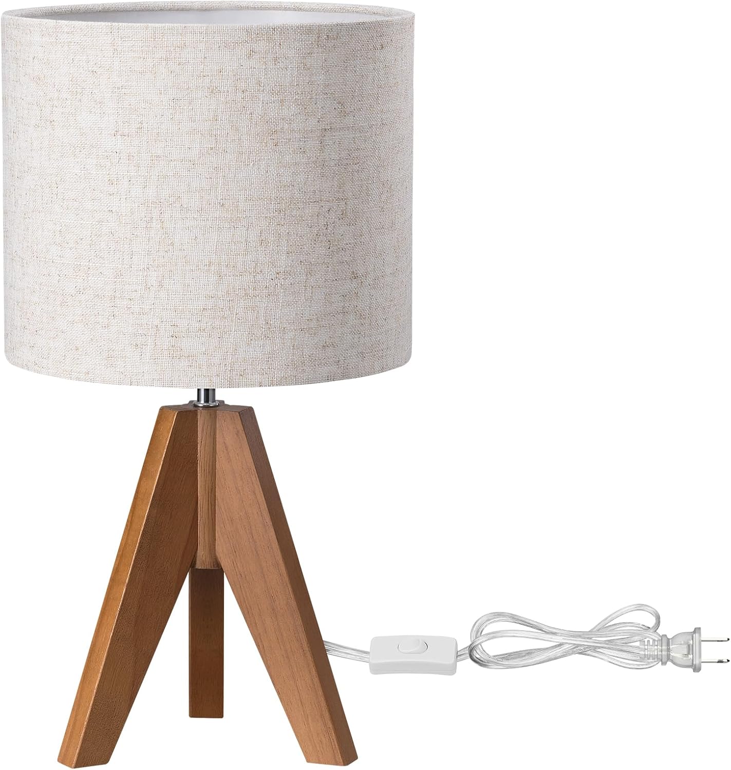 EDISHINE Tripod Table Lamp, Small Cute Bedside Lamp, 14.2 Inch, E26 Base | Light Brown Wooden Base, Linen Beige Lampshade, Nightstand Lamp for Nursery, Bedroom, Kid Room, Living Room