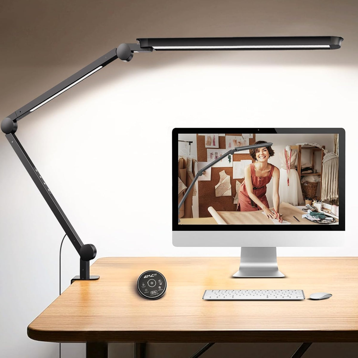 LED Desk Lamp with Clamp, Dual-Light Architect Lamp with RGB Light & Remote