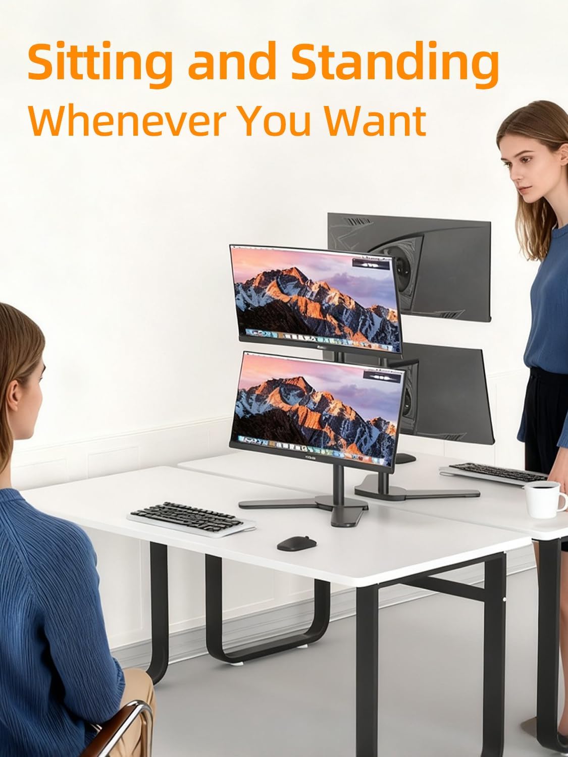 Dual Monitor Stand Free Standing Desk Mount Monitor Arm Fits Two Screens up to 32 inch 22 lbs Fully Adjustable Arms with Max VESA 100x100mm (ML7802)