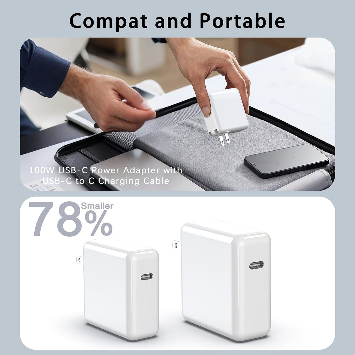 100W GaN USB C Laptop Charger for MacBook Pro/Air Power Adapter | Compatible with MacBook Pro/Air M1-M5, 13-16 Inch, iPad Pro, Samsung Galaxy and more USB-C devices with foldable plug