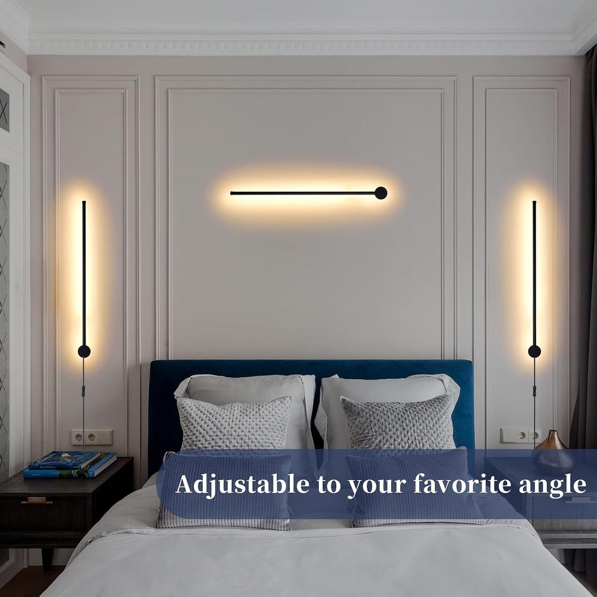 KELUOLY Dimmable Plug in Wall Sconce Set of 2, Black 23.6" LED Wall Light with Remote, Adjustable Color Temperature Brightness Wall lamp with Timer for Living Room,Bedroom and Accent Lighting