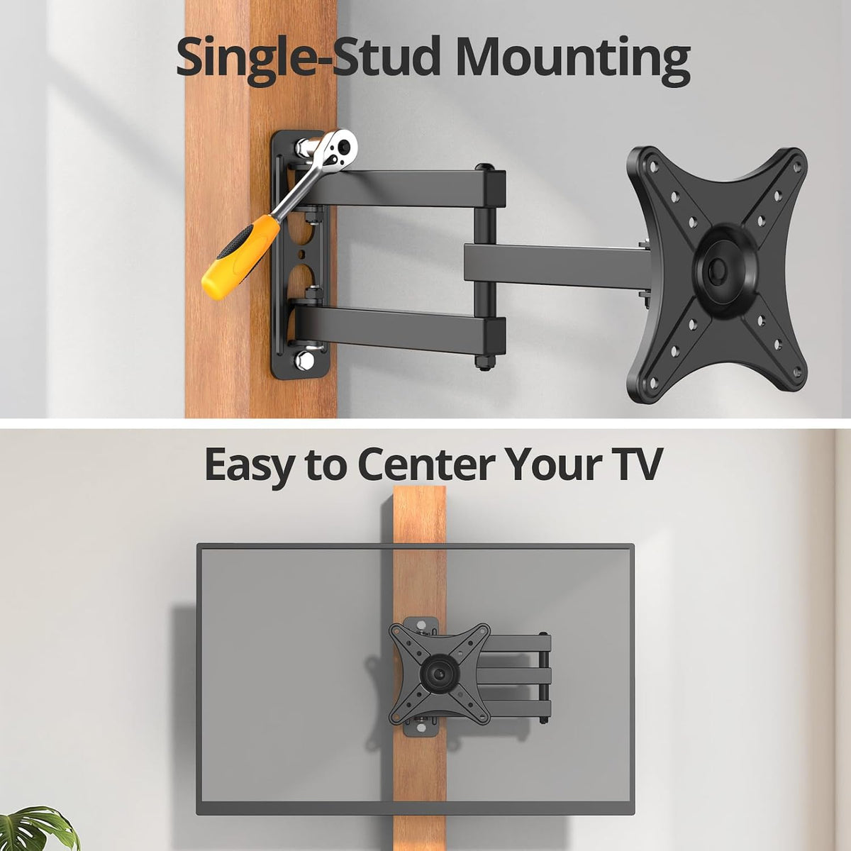 Full Motion TV Monitor Wall Mount Bracket for Most 13-32 Inch LED LCD Flat Curved Screen, Max VESA 100x100mm up to 33lbs, 360° Rotation Swivel Tilt Extension,Adjustable Articulating Arms
