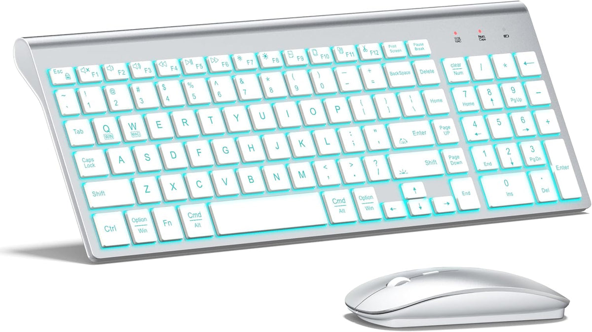 Wireless Keyboard and Mouse Ultra Slim Combo, TopMate - White