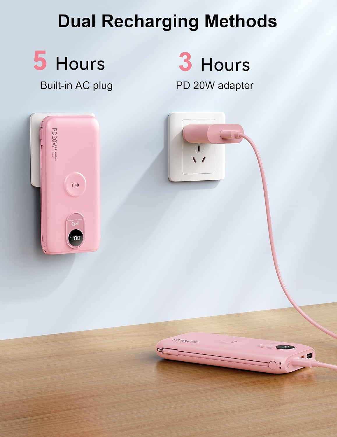 Portable Charger 10000mAh 20W, Wall Plug, 2 Cables, iWatch Charging | Digital Display, Compact Lightweight, USB C Fast Charge, USB-A 18W, Multi Protection, Travel Essential, for iPhone 17 16, Pad