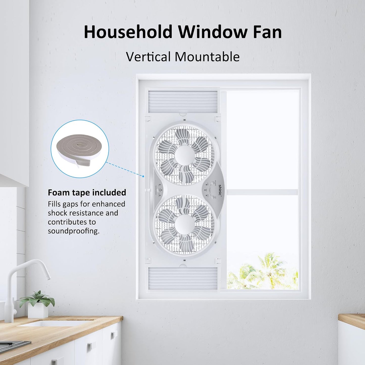 shinic 2026 9 Inch Twin Window Fan – Quiet, Reversible Airflow, with Removable Cover and Bug Screen, 3 Speeds, Adjustable Width 23.5"-37", ETL Certified for Bathroom/Kitchen, ETL Certified