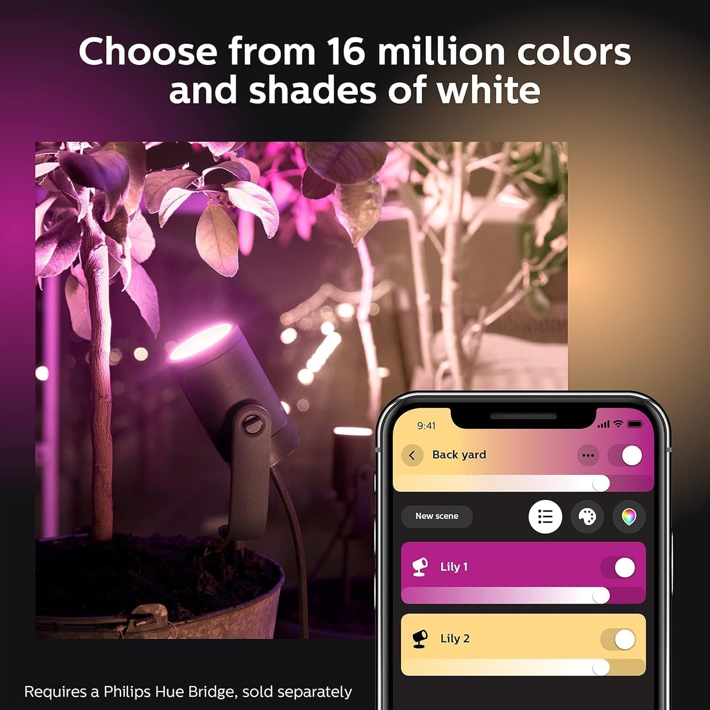 Philips Hue Lily Outdoor Smart Spotlight Base Kit, 3 Pack, White and Color Ambiance LED Walkway Lights, Low Voltage Landscape Lighting, Requires Bridge, Control with App & Voice, Weatherproof