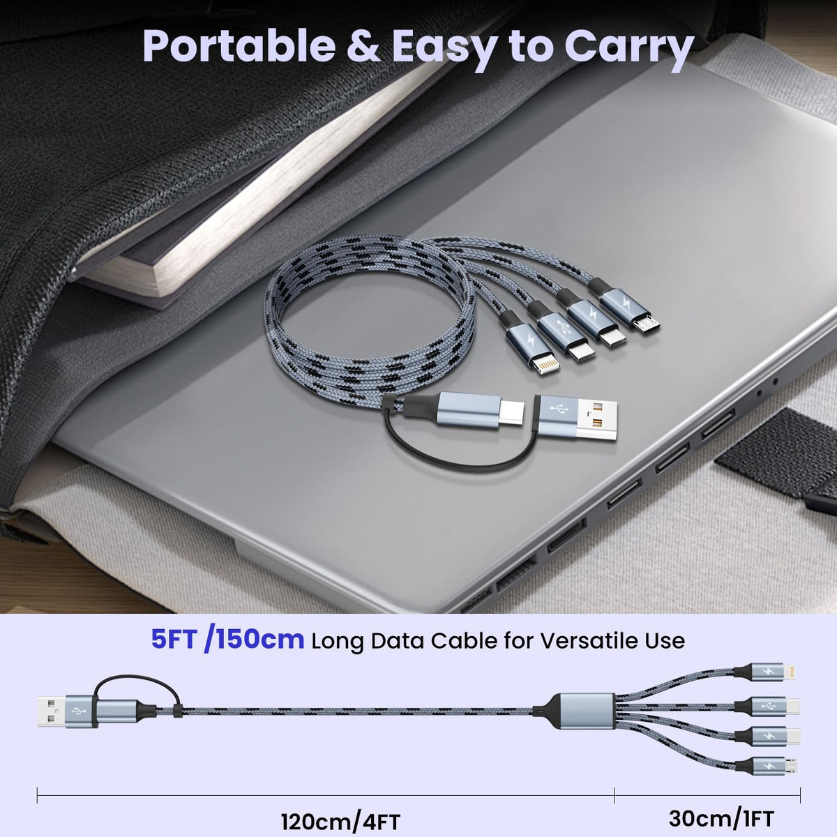 4 in 2 USB C Multi Charging Cable, 5FT Charging Cords with Micro USB Cable