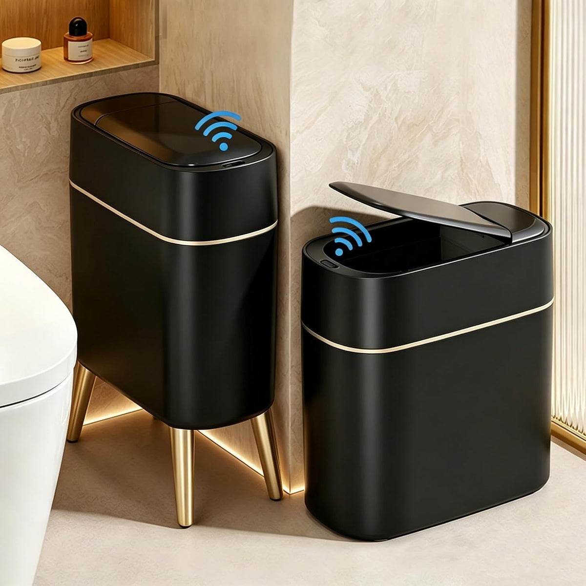 LALASTAR Small Bathroom Trash Can Automatic Touchless, Bathroom Garbage Can with a Lid, Motion Sensor trashcan for Bedroom, Kitchen, Office, 2.5 Gallon, White