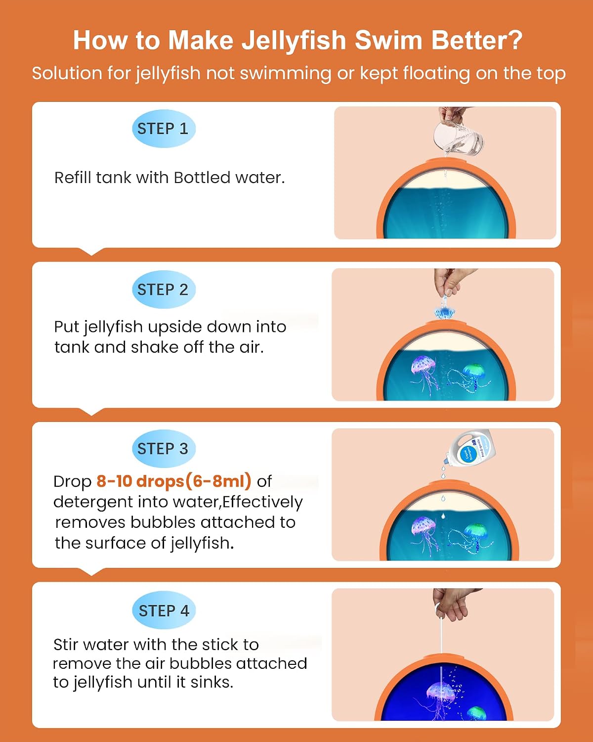 Jellyfish Lamp for Sleep Anxiety Calming Light for Bedroom(Cosmic Orange) | Whisper-Quiet Sensory | 7 Soft Color Modes | Adjustable Water Flow | 8H Auto-Off Timer | Rounded Tank Lamp Gift for All Ages