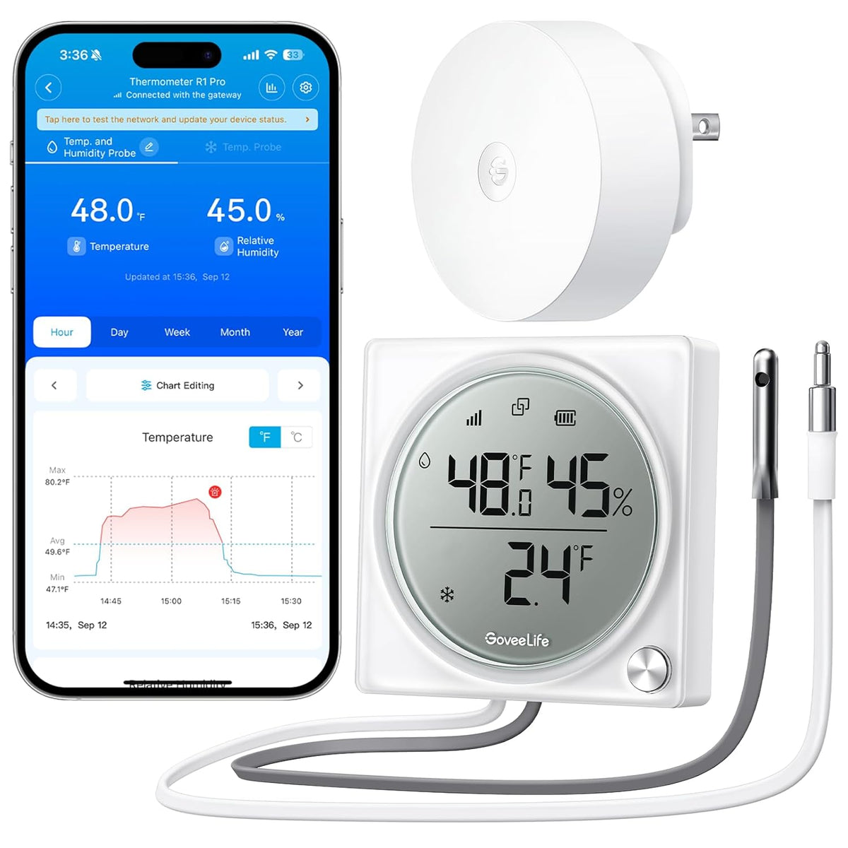 GoveeLife 2.0 Refrigerator Thermometer Dual Probes with LCD, 1-Pack