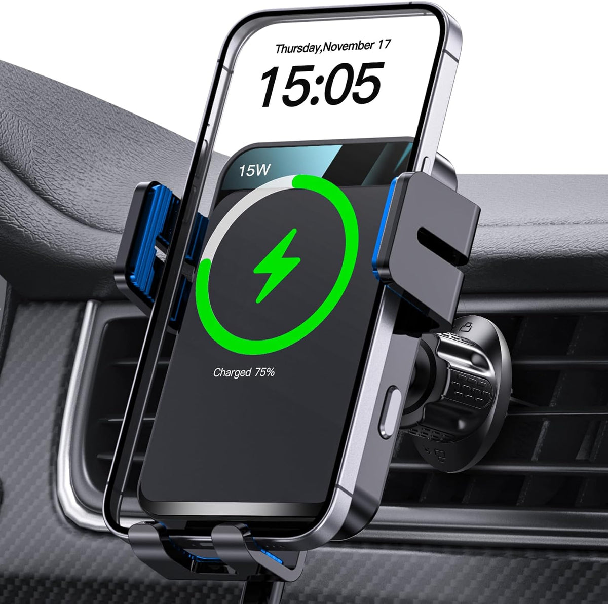 Wireless Car Charger Auto-Clamping Air Vent Car Mount 15W Fast Charging