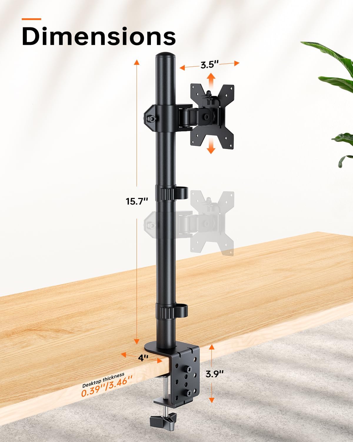 Monitor Arm Desk Mount for 13-27'' Monitors, Single Extra Tall 31.5 Inch Monitor Stand Holds up to 17.6lbs with Swivel, Tilt, Height Adjustable, C-Clamp, 75x75-100x100mm VESA