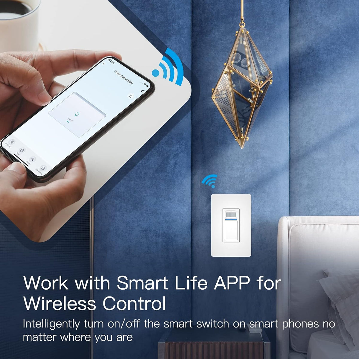 MOES Smart Motion Sensor Switch Single Pole, Needs Neutral Wire, Wi-Fi PIR Infrared Motion Activated Light Switch, Smart Life Tuya APP Remote Control Compatible with Alexa and Google, FCC Listed