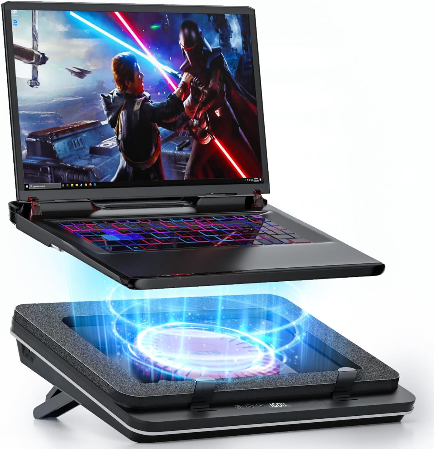 IETS GT600 Laptop Cooling Pad Equipped with Gigantic Turbo-Fan(5.5inch Diameter),Sealed Foam for Rapid Cooling Gaming Laptop,14.1-19.3 inch Laptop Cooler with 3-Port USB Hub,Dust Filter,Touch Start
