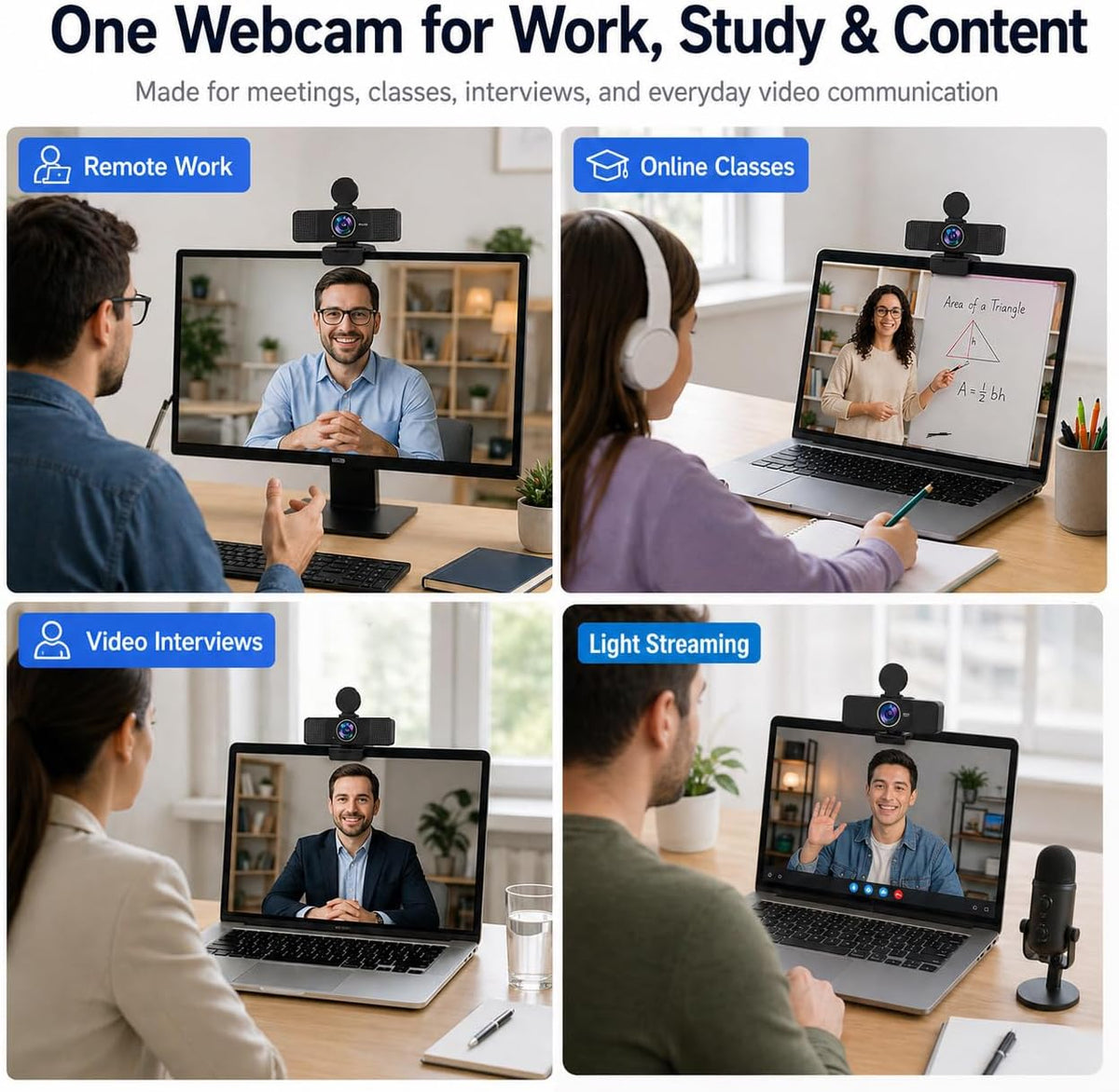 4K Webcam for PC with Dual Microphones,UHD 30fps Web Camera,Autofocus USB Webcam with Privacy Cover,Tripod, Plug & Play Camera for Zoom, Teams, Skype, Streaming, Laptop & Desktop
