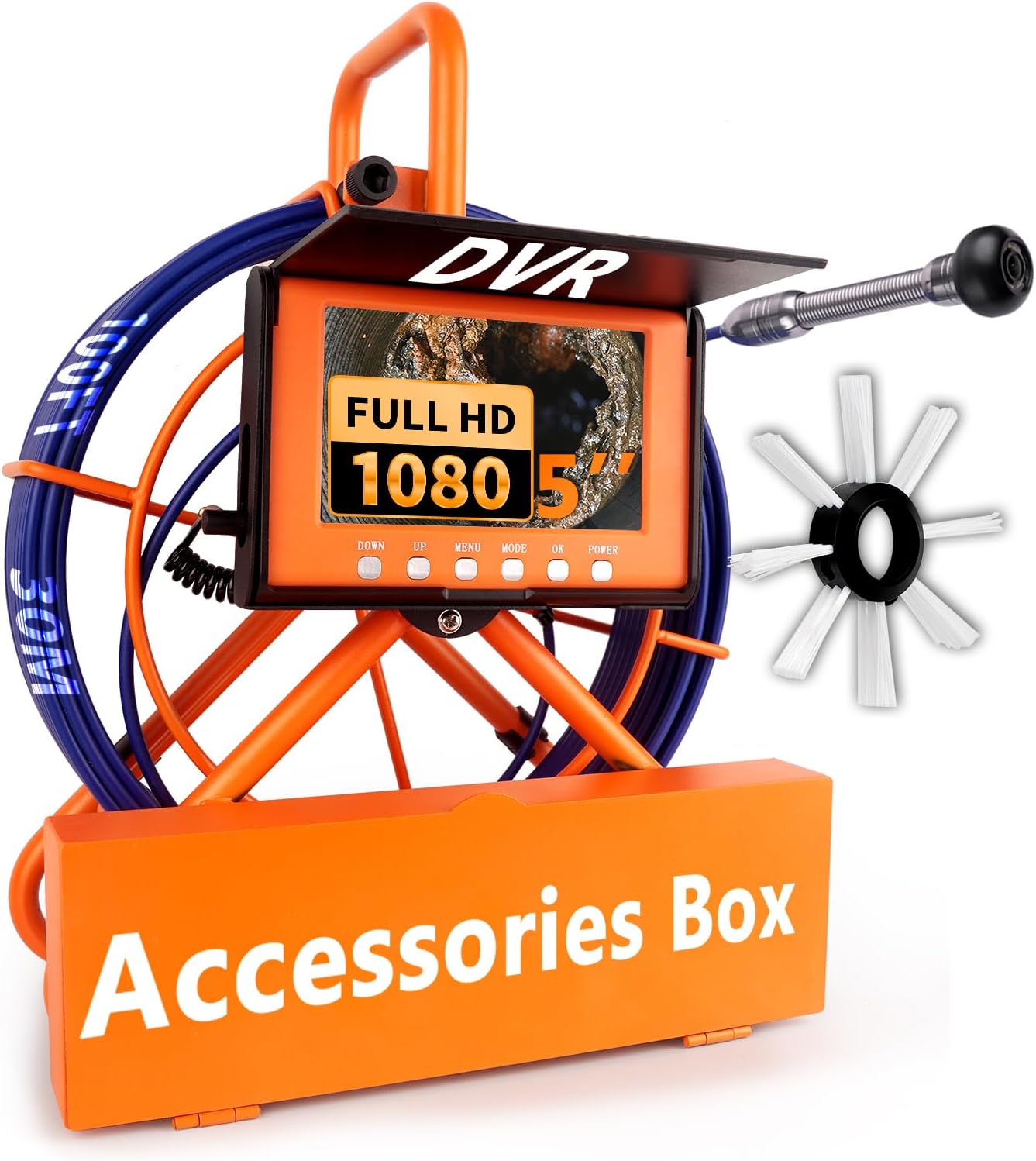 Sewer Camera 100FT/30M Pipe Inspection Borescope Endoscope Camera with Light 6 LEDs 5" IPS Screen 17MM Plumbing Snake 5000 Mah Battery,1080P High-Definition Industrial Sewer Camera