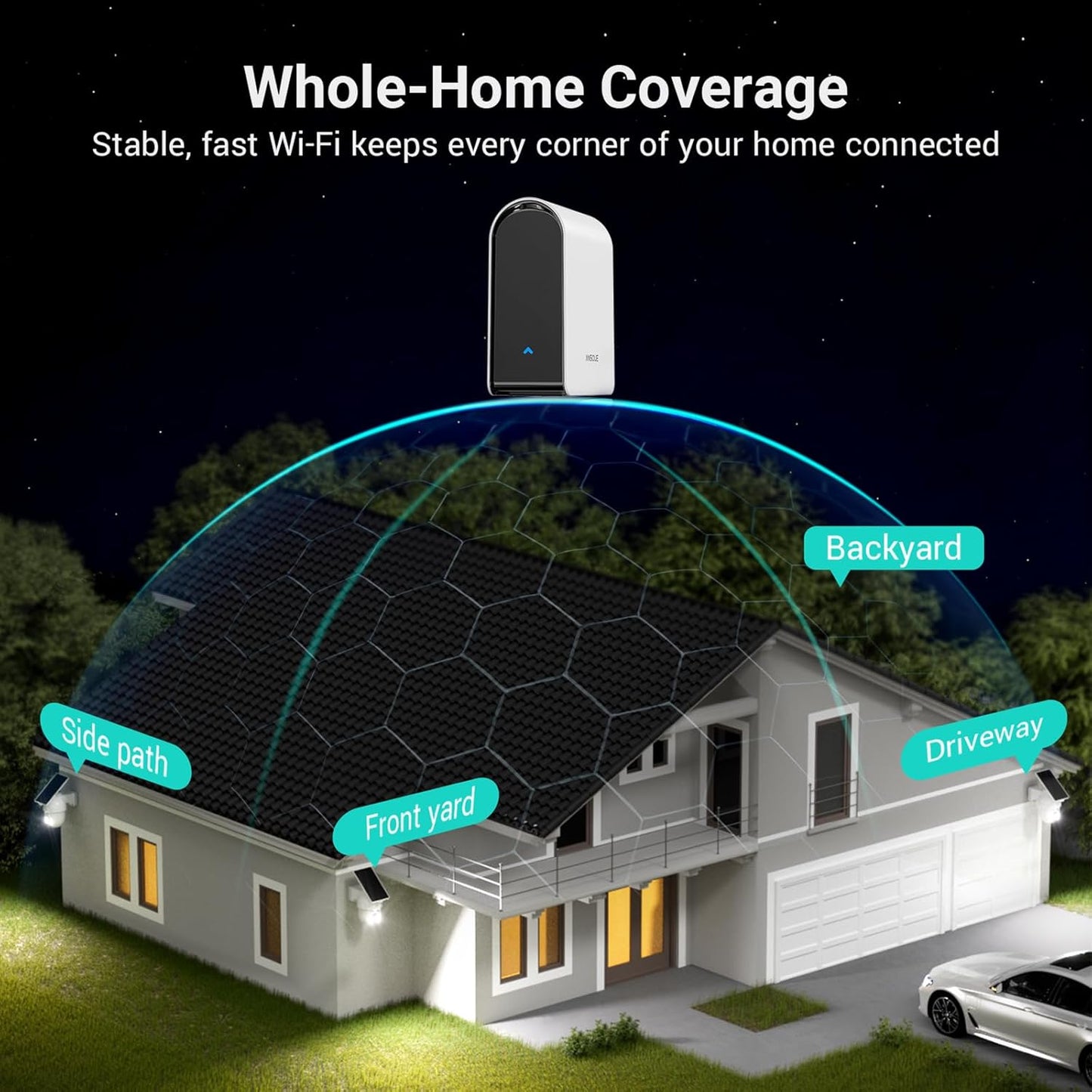 ANSQUE Security Cameras Wireless Outdoor Home System, 4 Camera Kit, No Subscription Fees, Solar Powered, Local Storage, 365-Day Battery Life, 360°PTZ Surveillance, Auto Tracking, 2K Color Night Vision