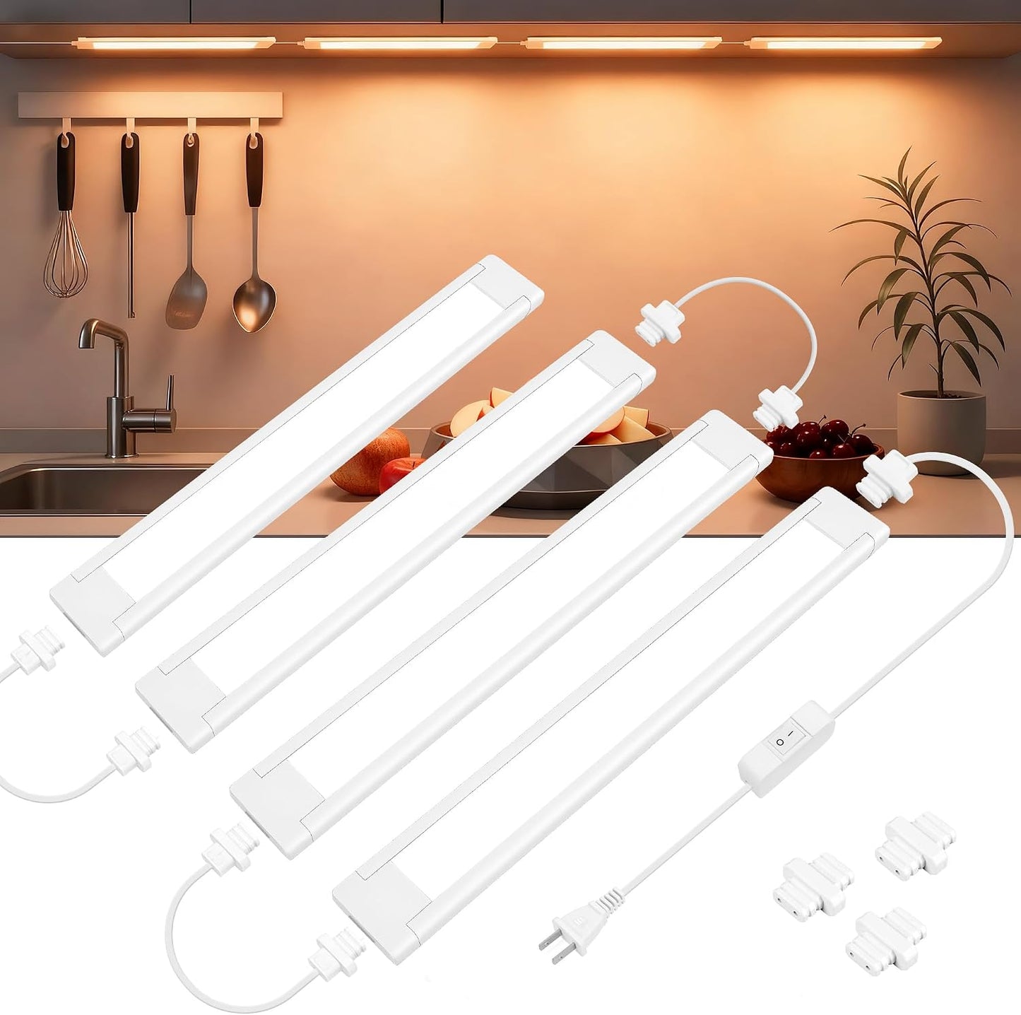 maylit 14-Inch Plug-in Under Cabinet LED Light Bar, Cool White | Ultra-Bright Wired Lighting for Kitchen Cabinets, Counters, Workbenches, Desks and Shelves with Renter-Friendly Installation