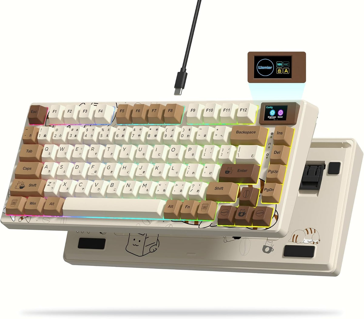 Womier SK80 75% Keyboard with Color Multimedia Display Gaming Keyboard | Creamy Sound Mechanical Wired Hot Swappable Gasket RGB Custom Key board, Pre-lubed Stabilizer for Mac/Win, Black Kanagawa