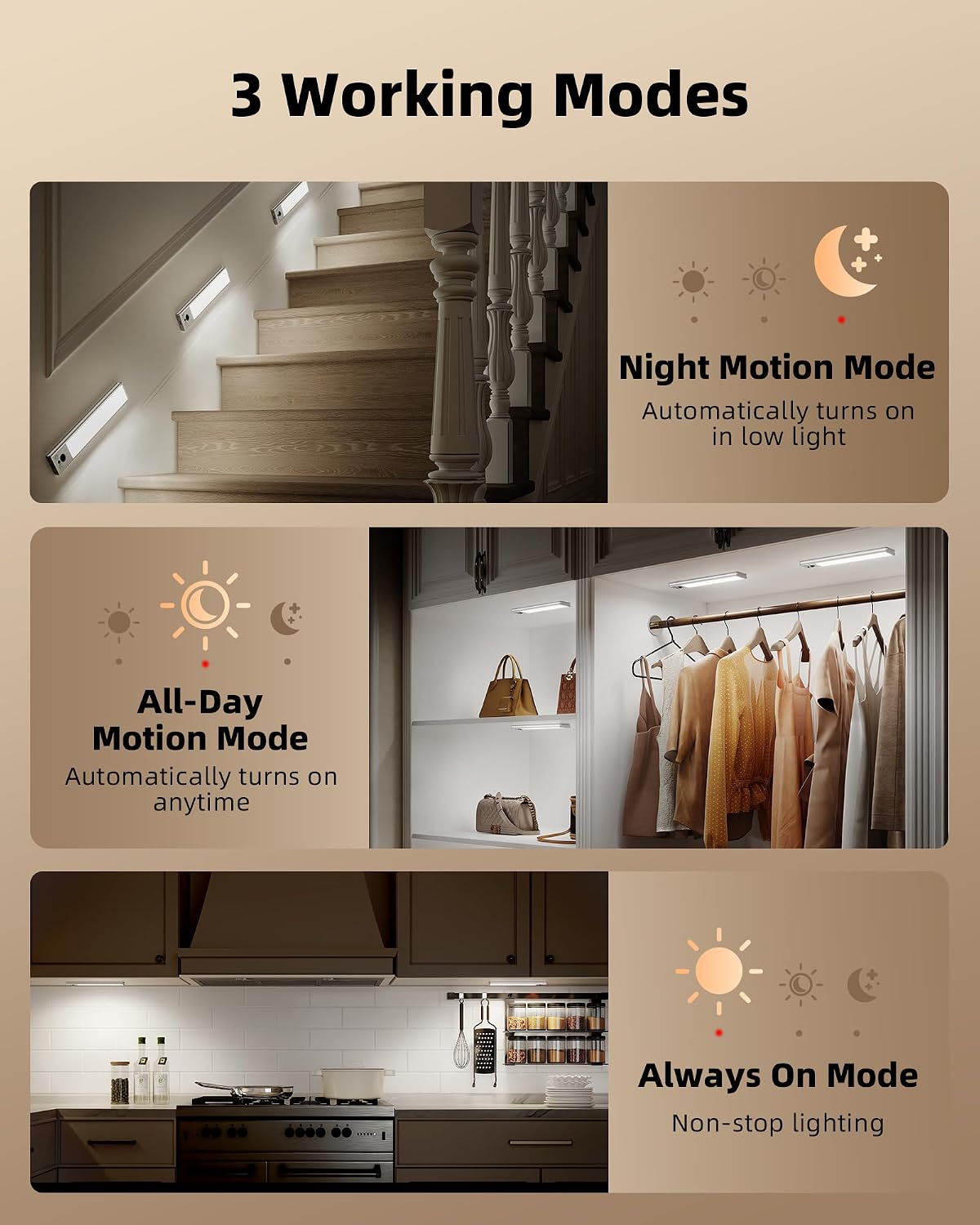 EZVALO 5-Pack 10inch Under Cabinet Lighting, 2400mAh Rechargeable Motion Sensor Light, Magnetic Closet Lights with Dimmable & 3 Color Temps, Wireless Motion Activated Lights with Remote for Kitchen