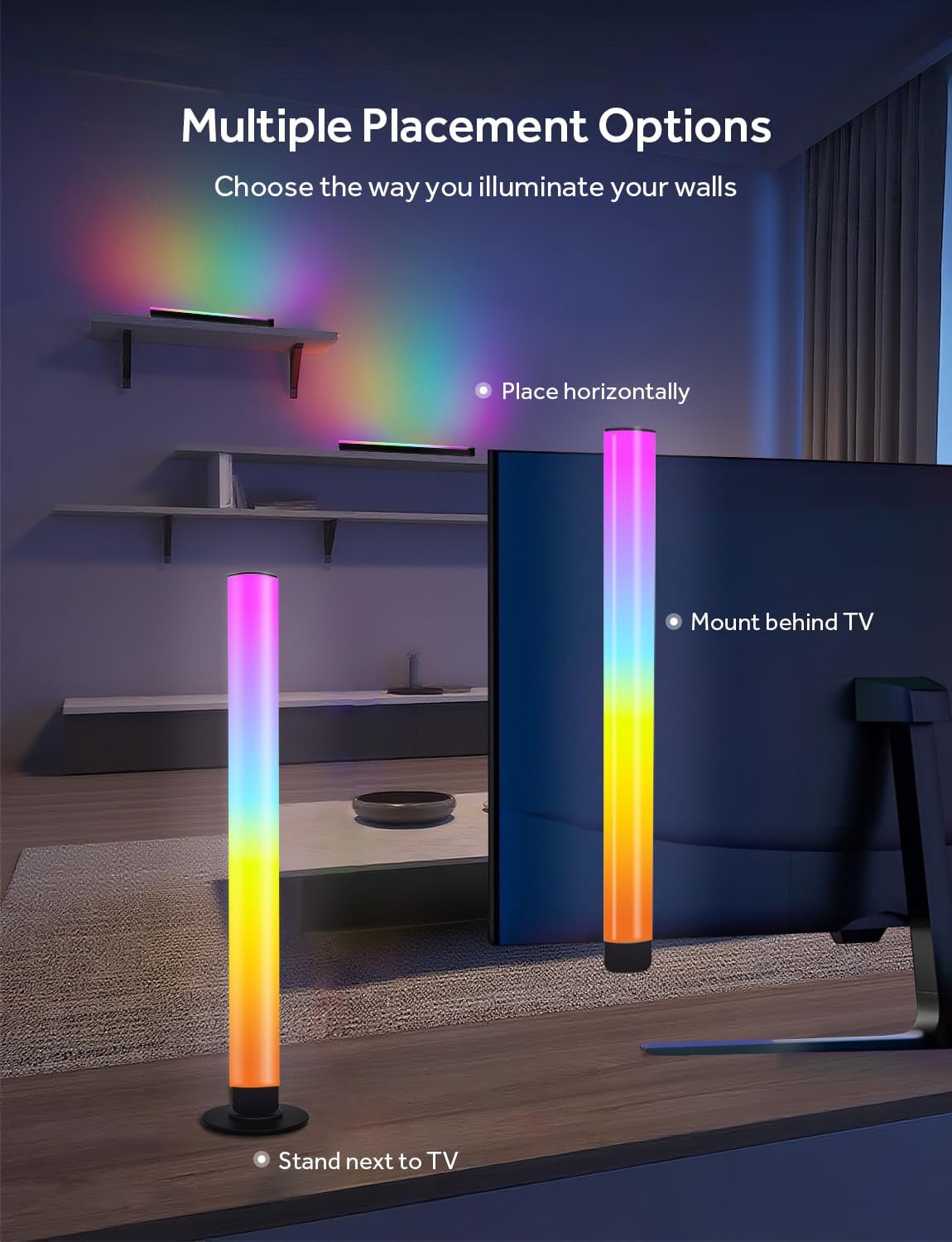 Smart Light Bar, RGB IC LED Lights Bars for Living Room Gaming TV Backlight