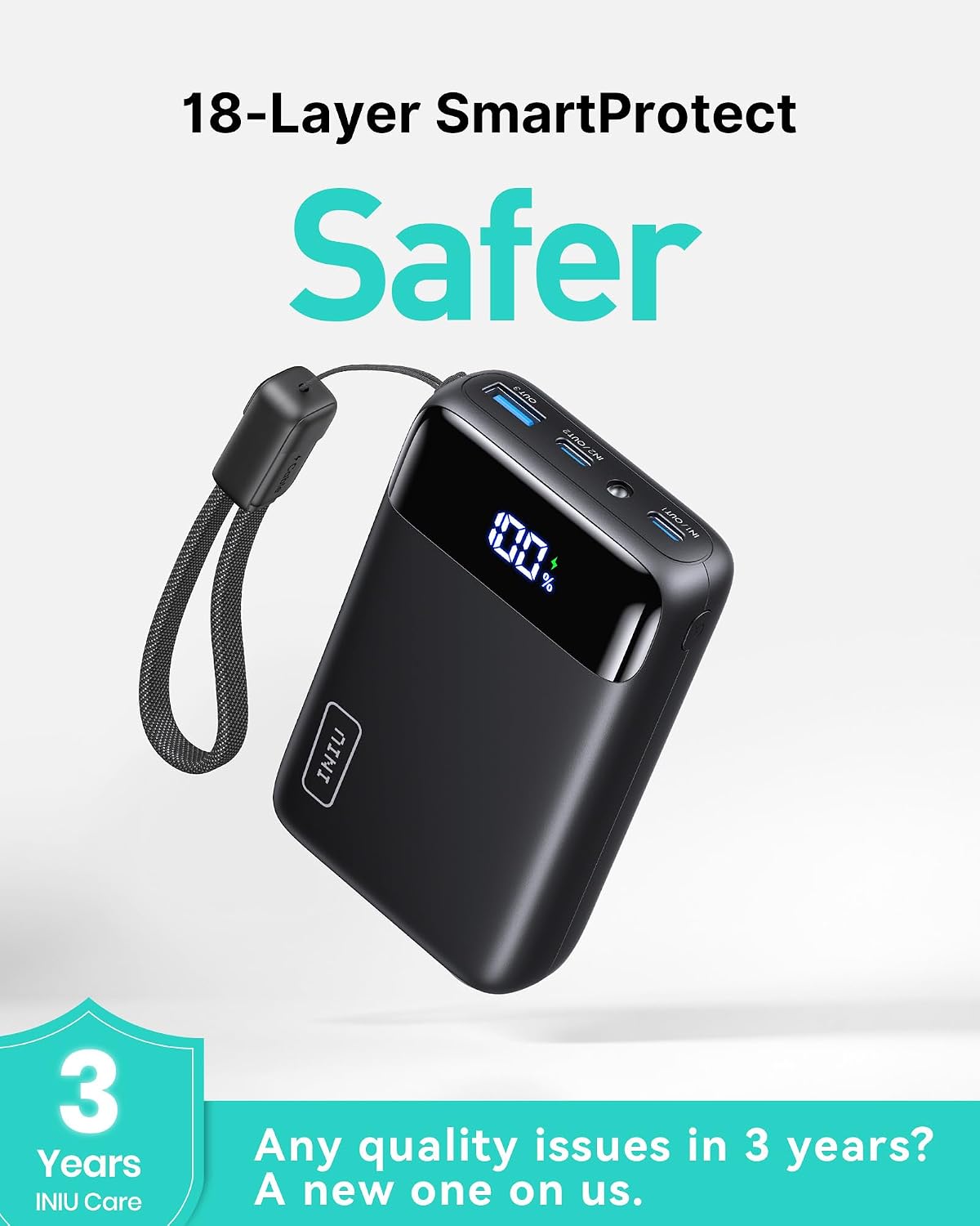 INIU Portable Charger, Smallest 20000mAh 22.5W Fast Charging Power Bank | USB-C Cable, Flight-Safe, Travel Essentials, Flashlight, Battery Pack for iPhone 17 Samsung Xiaomi Google, Mini Size