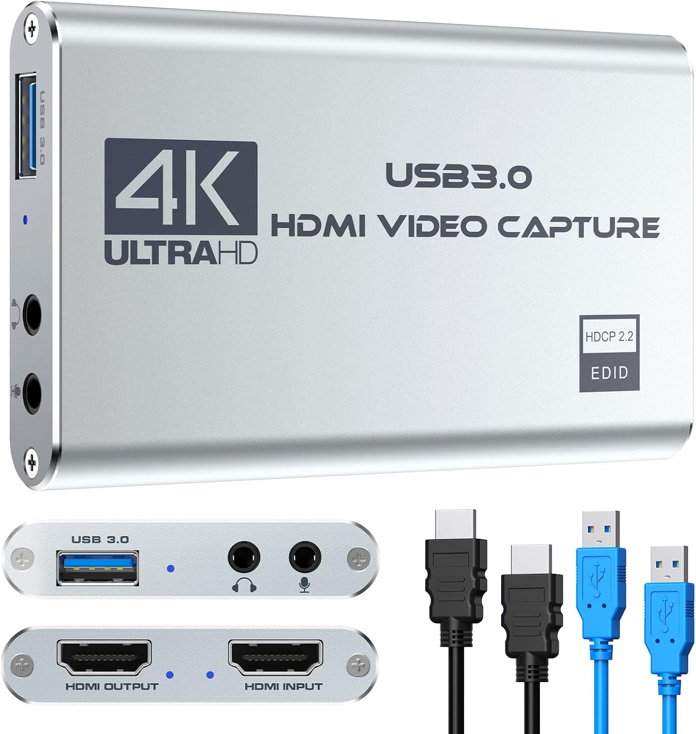 Capture Card, 4K HDMI Video Capture Card, Game Capture Card, 1080P 60FPS Video Capture Device, HDMI to USB 3.0 Capture Card for Streaming, Work with Camera/Xbox/PS4/PS5/PC/OBS