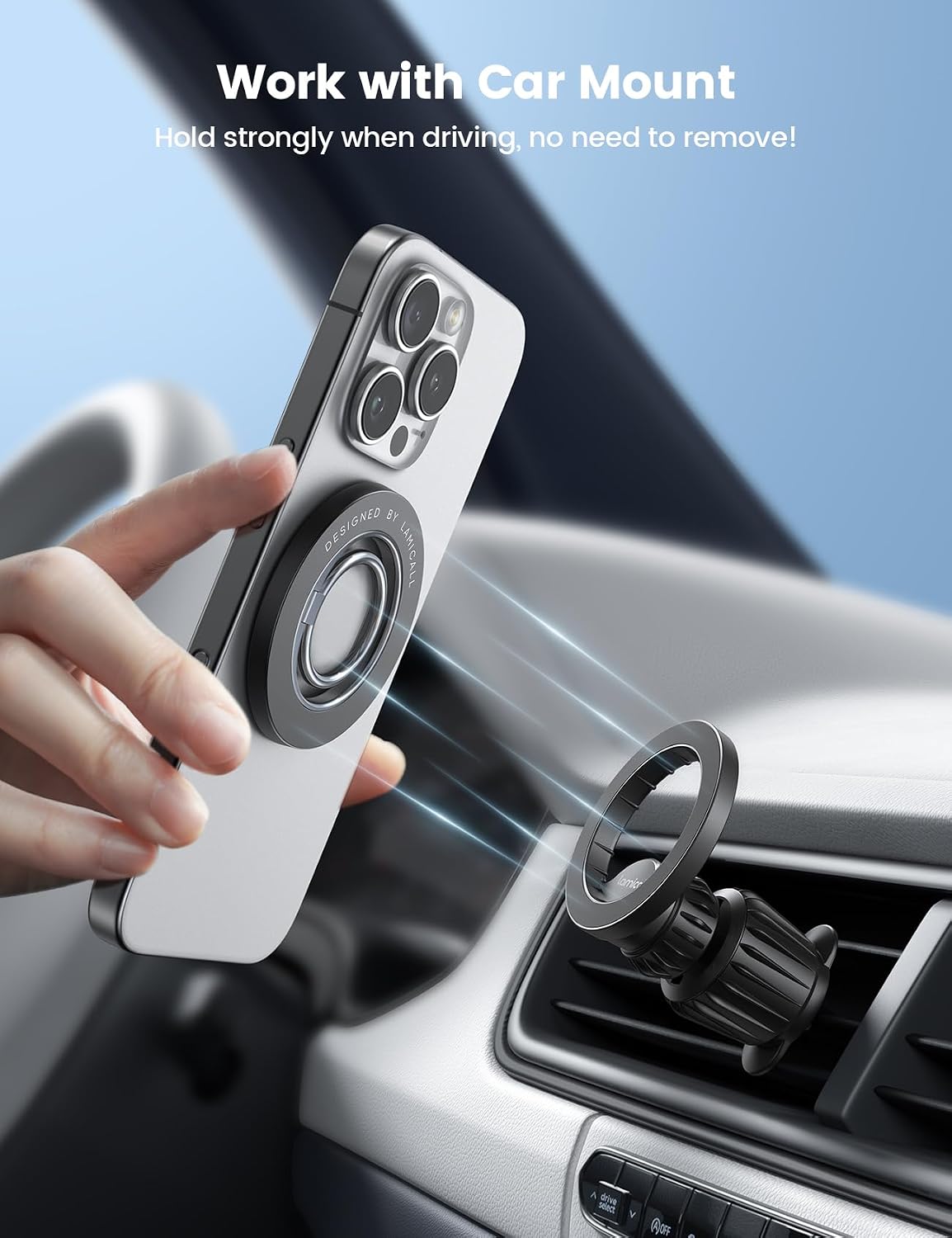 Lamicall Magnetic Phone Ring Grip for MagSafe, 360° Rotation Finger Holder | Strong Magnet Grip, Ring Stand Kickstand for iPhone 17 16 15 14 13 12 Pro Max Air Androids, Mag Safe Accessories