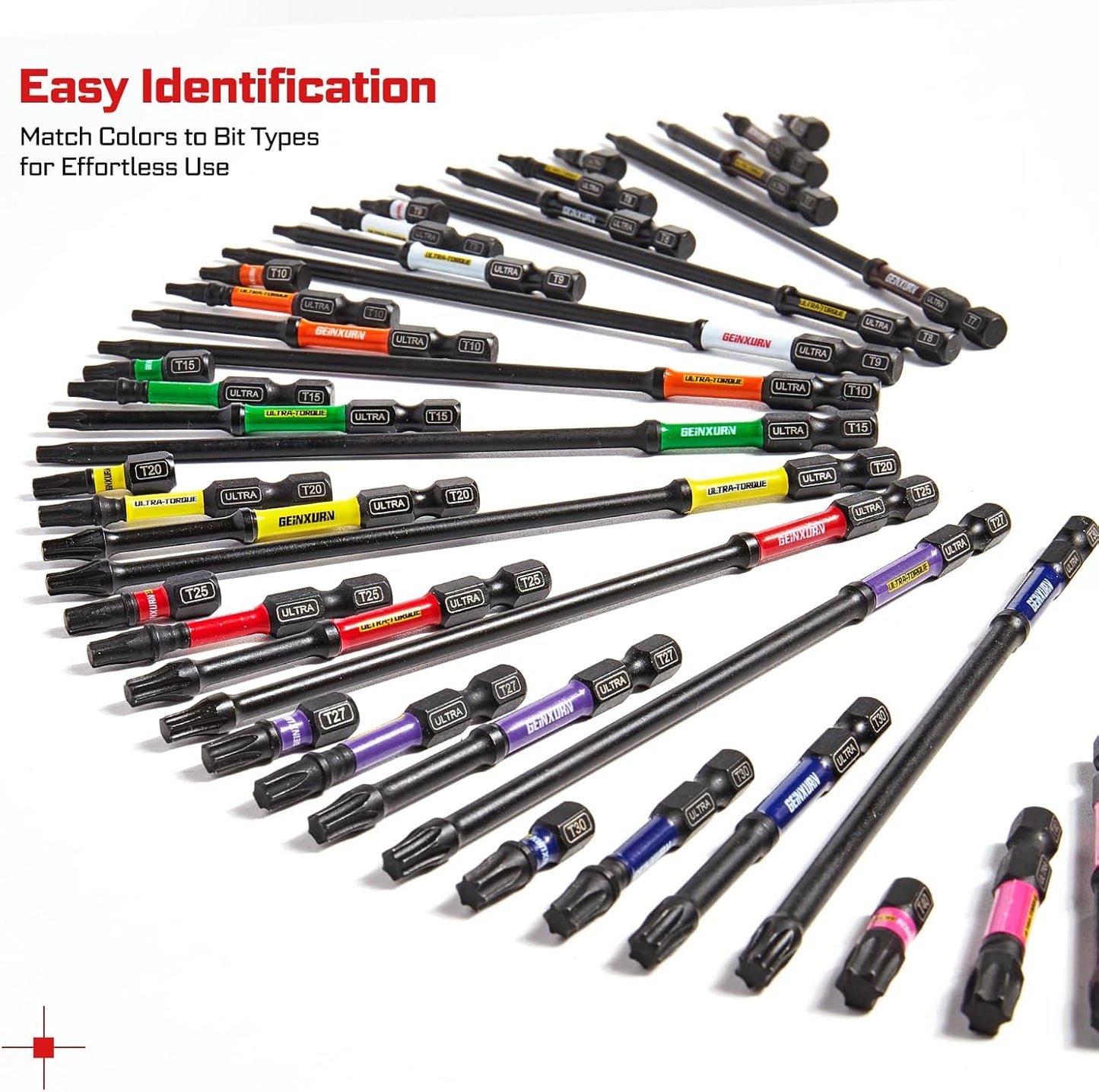 Impact Torx Screwdriver Bits Set, 52Pcs Magnetic(T7-T40) S2 Steel 1”/2”/3”/6” Long Extension Multi Star Driver Bits and 1Pc Bit Holder with Color Coded Base