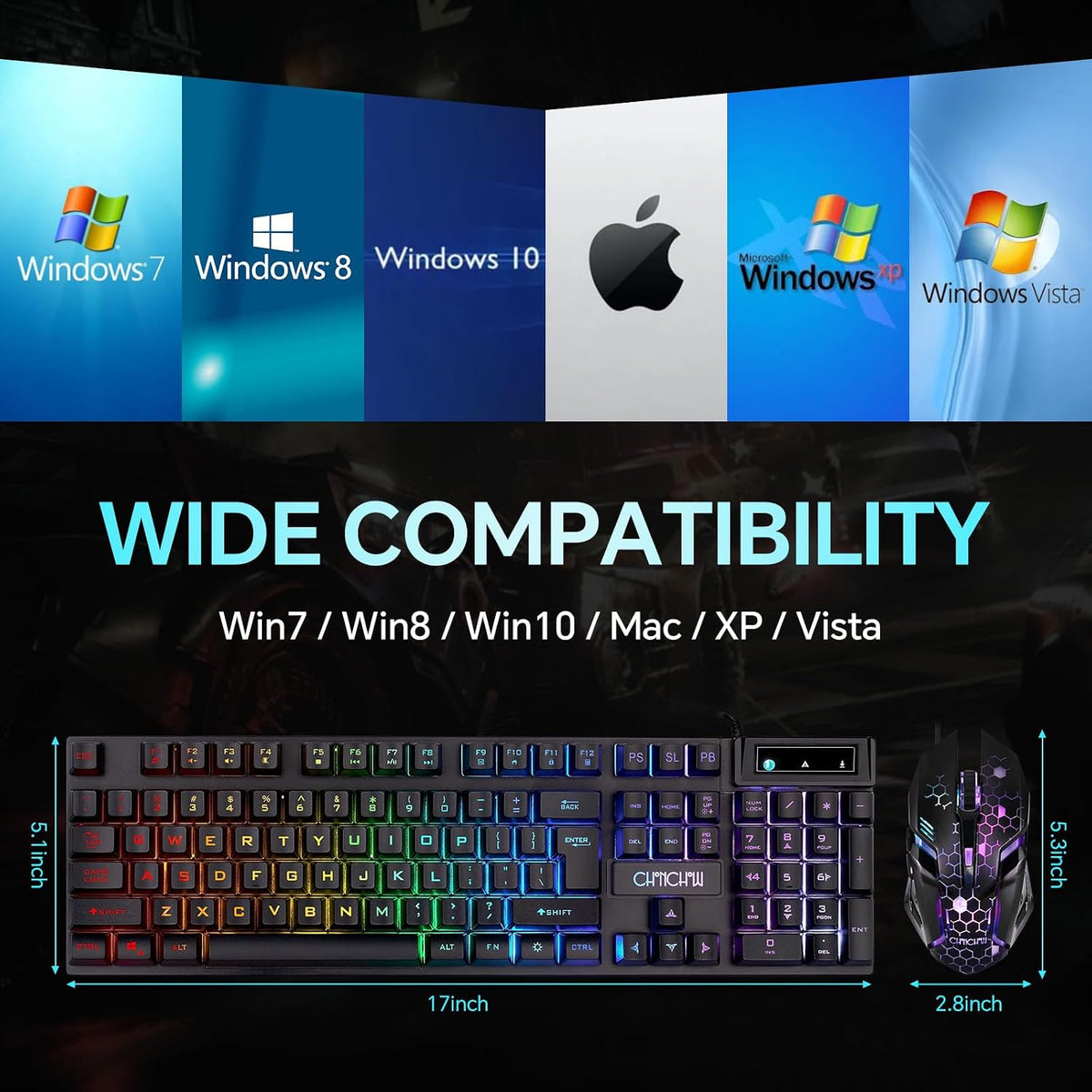 CHONCHOW Gaming Keyboard and Mouse Combo, Wired RGB Backlit for PC Gamer | Mechanical Feel, Anti-ghosting, USB Light Up Keyboard 3200DPI Gaming Mouse, LED Gaming Set for Laptop PS4 Xbox Mac Game Work