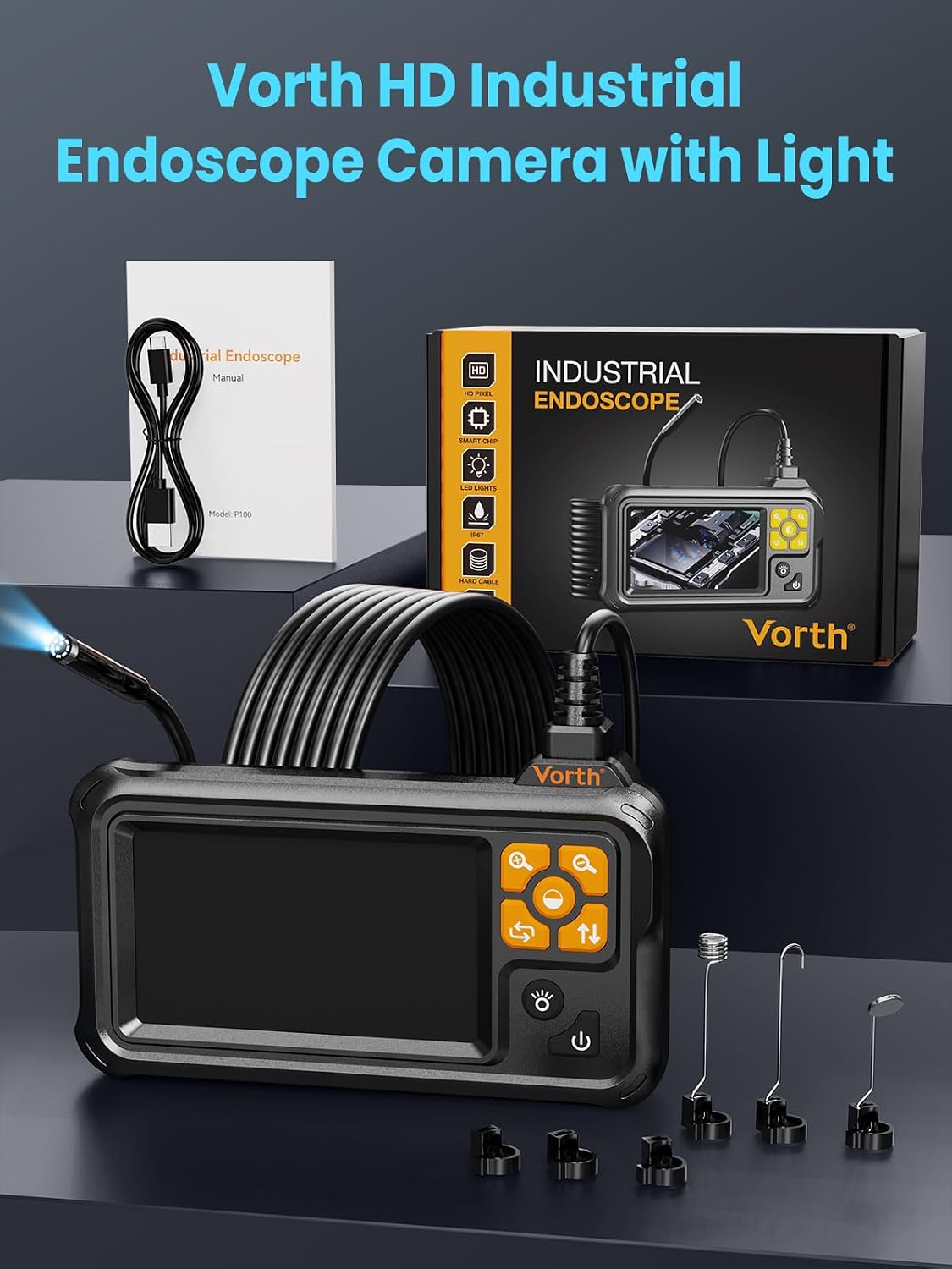 Endoscope Camera with Light, 4.3" IPS Screen 1080P Borescope with 8 LED Lights, 16.5 FT Semi-Rigid Cable Snake Camera, IP67 Waterproof Sewer Inspection Men Tool Single Lens