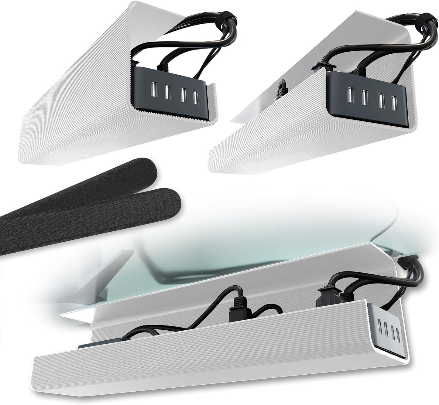 No-Screw Under Desk Cable Management Tray - Self-Adhesive Installation, Cord Management, Cable Tray, Under Desk Wire Organizer - Black Set of 2