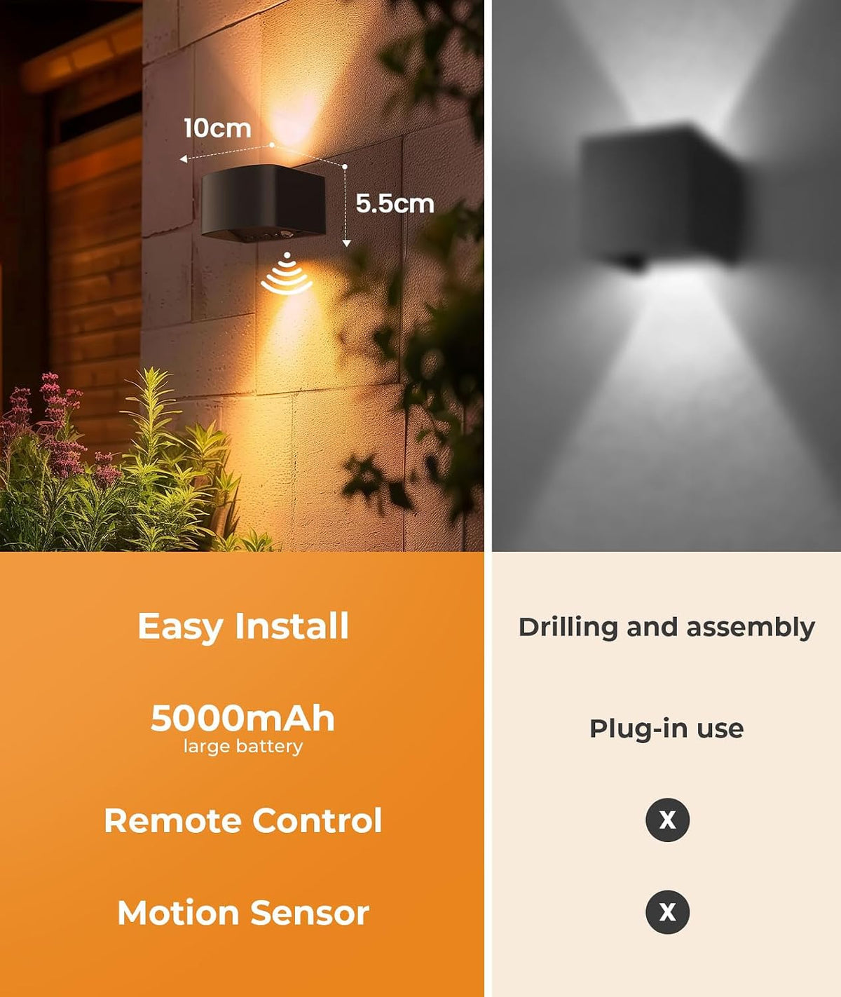 FULEN Motion Sensor Wall Light with Remote Control 3 Colors Wireless Wall Lamp LED Indoor Up and Down Wall Sconce 5000mAh Rechargeable Battery Powered Wall Lamps Brightness Adjustable, 2 Pack