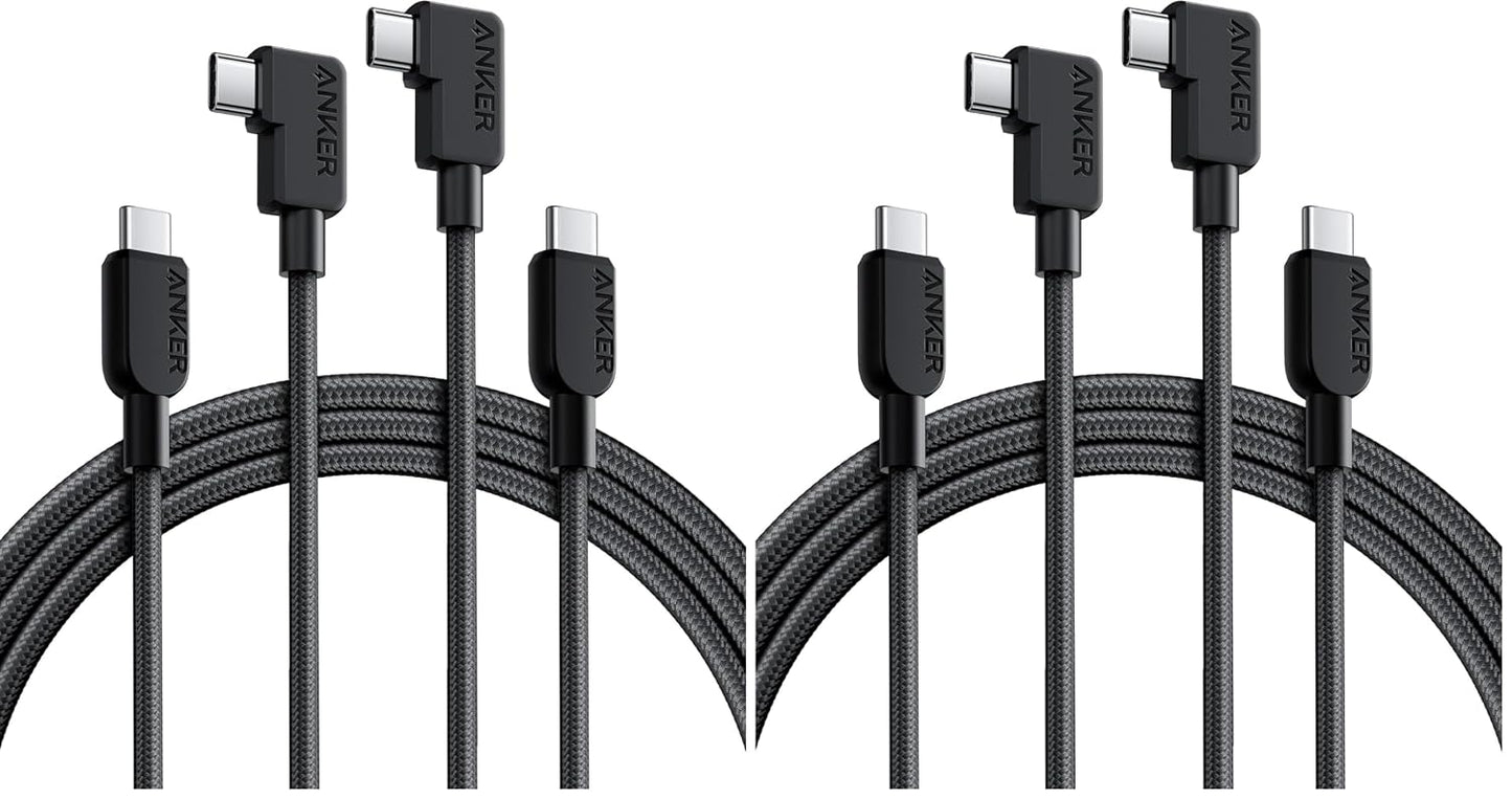 Anker USB C to USB C Right-Angle Cable, 240W (2-Pack, 6 ft, Black) | 90-Degree Braided USB C Charging Cord for iPhone 17 Series and More