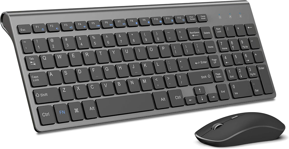 Wireless Keyboard Mouse, JOYACCES 2.4G Compact and Ultra Slim Wireless Keyboard and Mouse for Windows, Computer, Desktop, PC, Laptop-Sliver