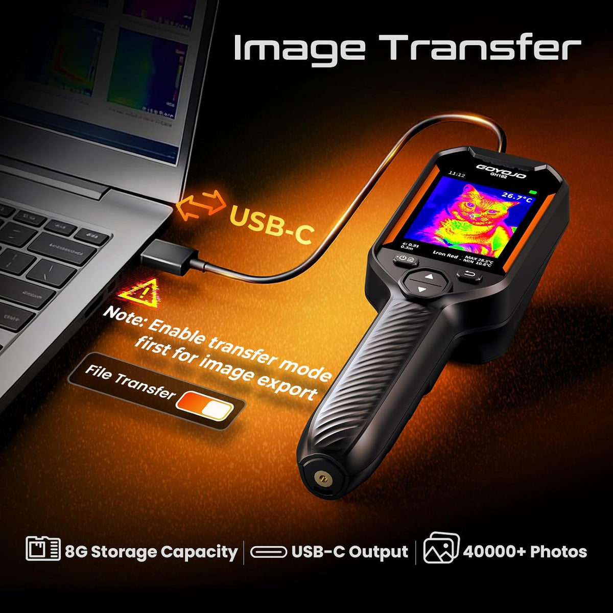 GH192 Thermal Imaging Camera 240X240 Super IR Resolution with 2MP Visual Camera and Fusion Imaging, 25Hz Handheld Thermal Imager with Alarm for Mechanical Maintenance Home HVAC Electrical Inspection