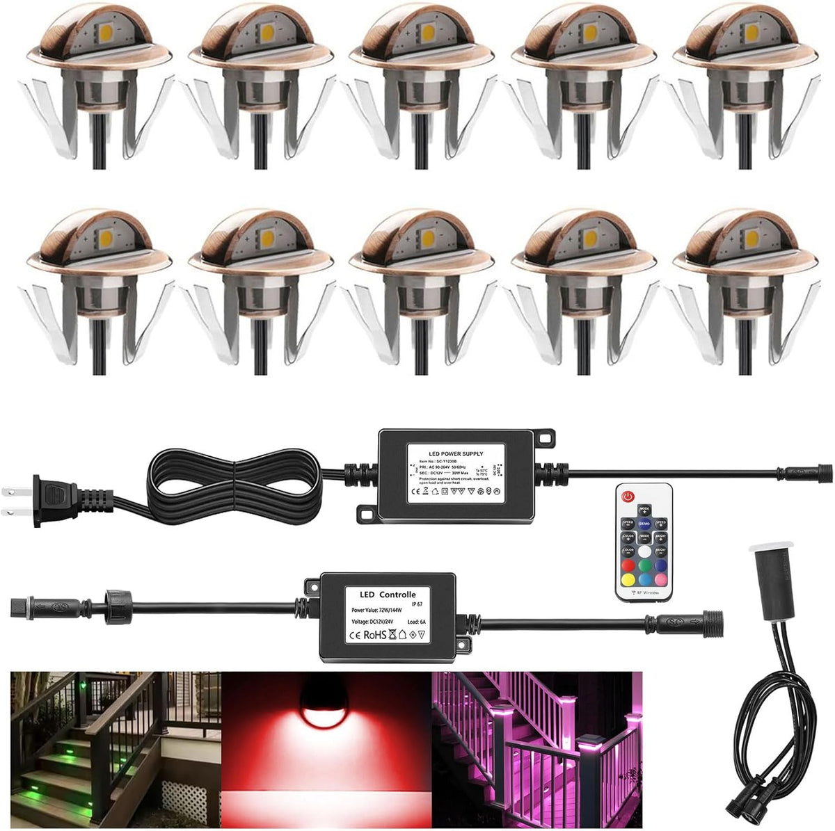 LED Deck Light IP67 Warm White Step Stair Pathway 12 Kit