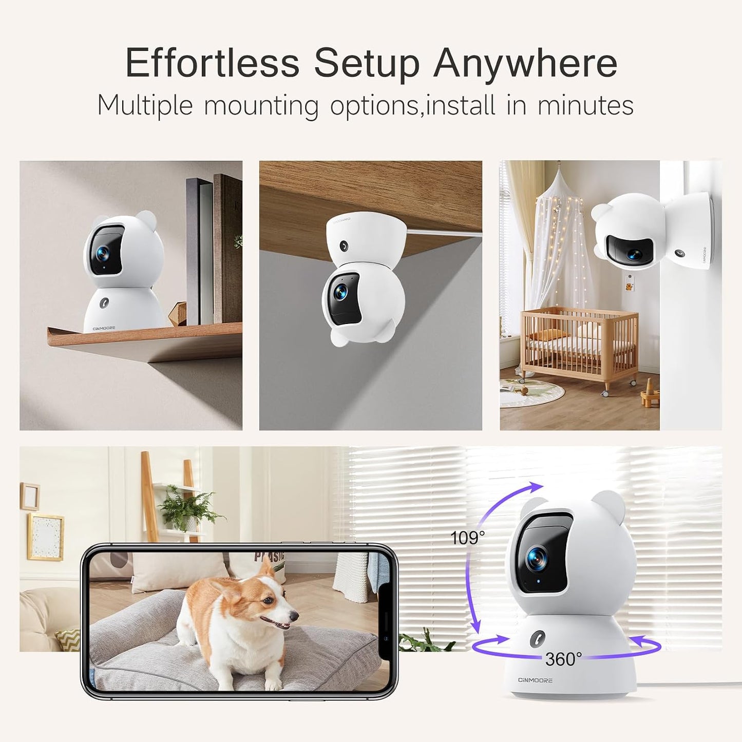 2.5K Pet Camera Indoor with Phone App, Dog/Cat Camera | 4MP Indoor Camera for Home Security, Baby Monitor with Free AI Person/Pet/Cry Detection, Pan Tilt 2.4GHz WiFi, Full Duplex 2-Way Audio
