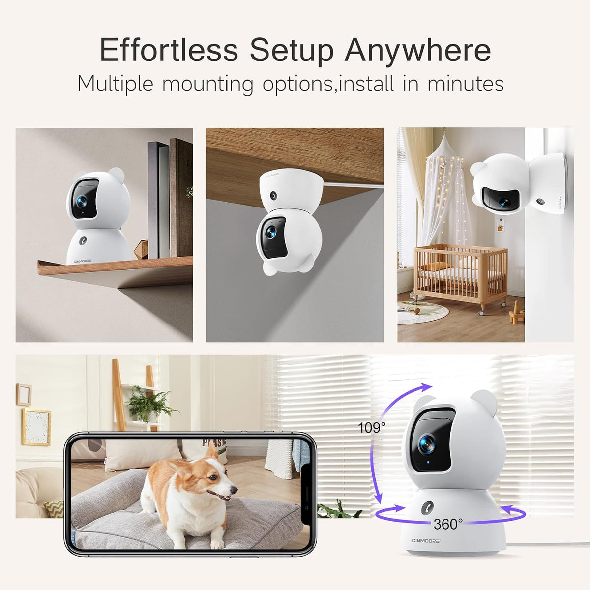 2.5K Indoor Security Camera, Free AI Person/Pet/Cry Detection, 4MP Baby Monitor/Dog/Cat/Pet Camera with Phone App, Pan Tilt 2.4GHz WiFi, Night Vision, Full Duplex Audio for Home Security