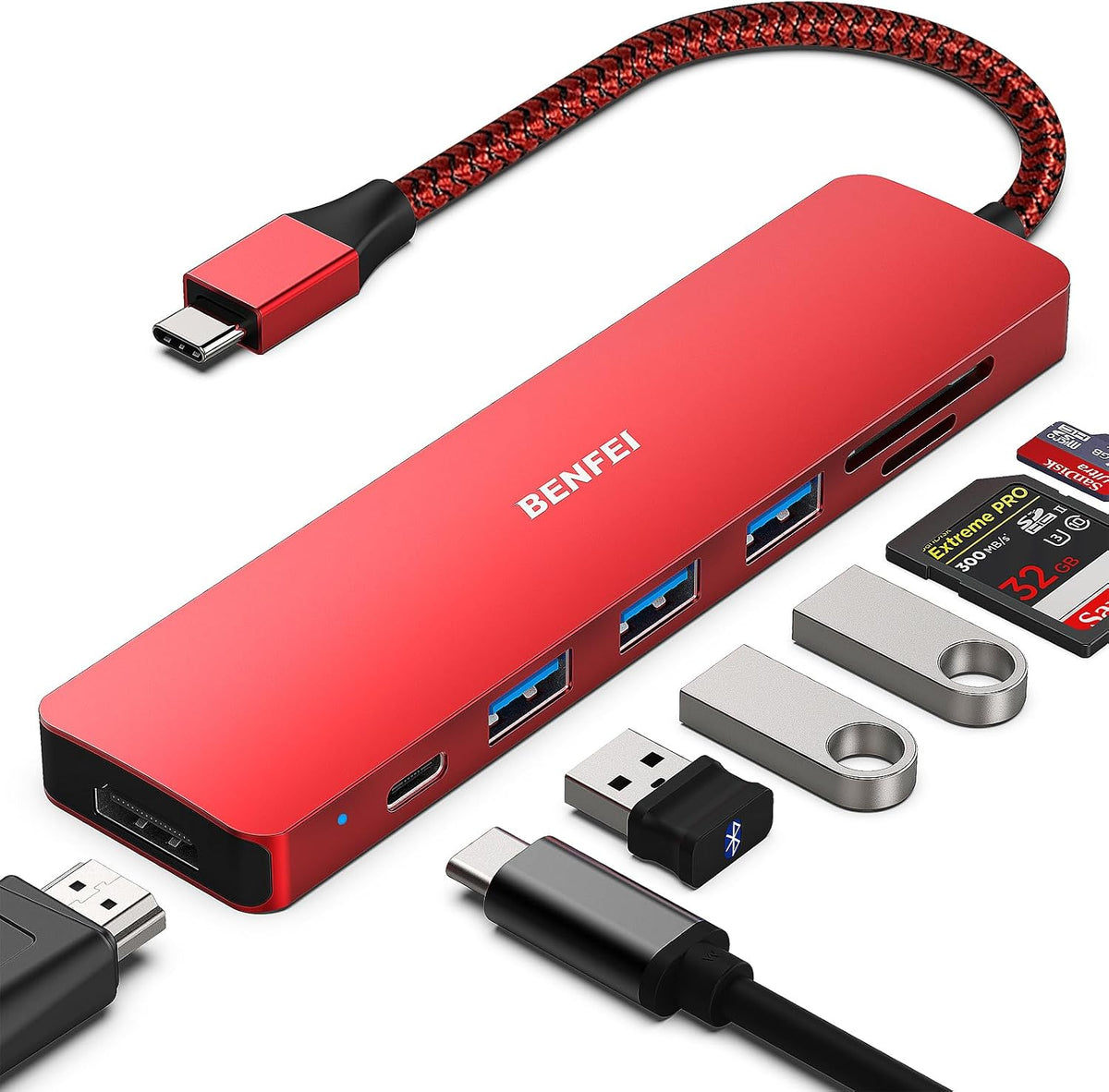 BENFEI 7-in-1 USB C Hub, USB-C Multiport Adapter with USB Type-C to HDMI, USB-C to SD TF Card Reader/3 USB 3.0/60W Power Delivery with iPhone 15 Pro/Max MacBook Pro/Air 2023, iPad
