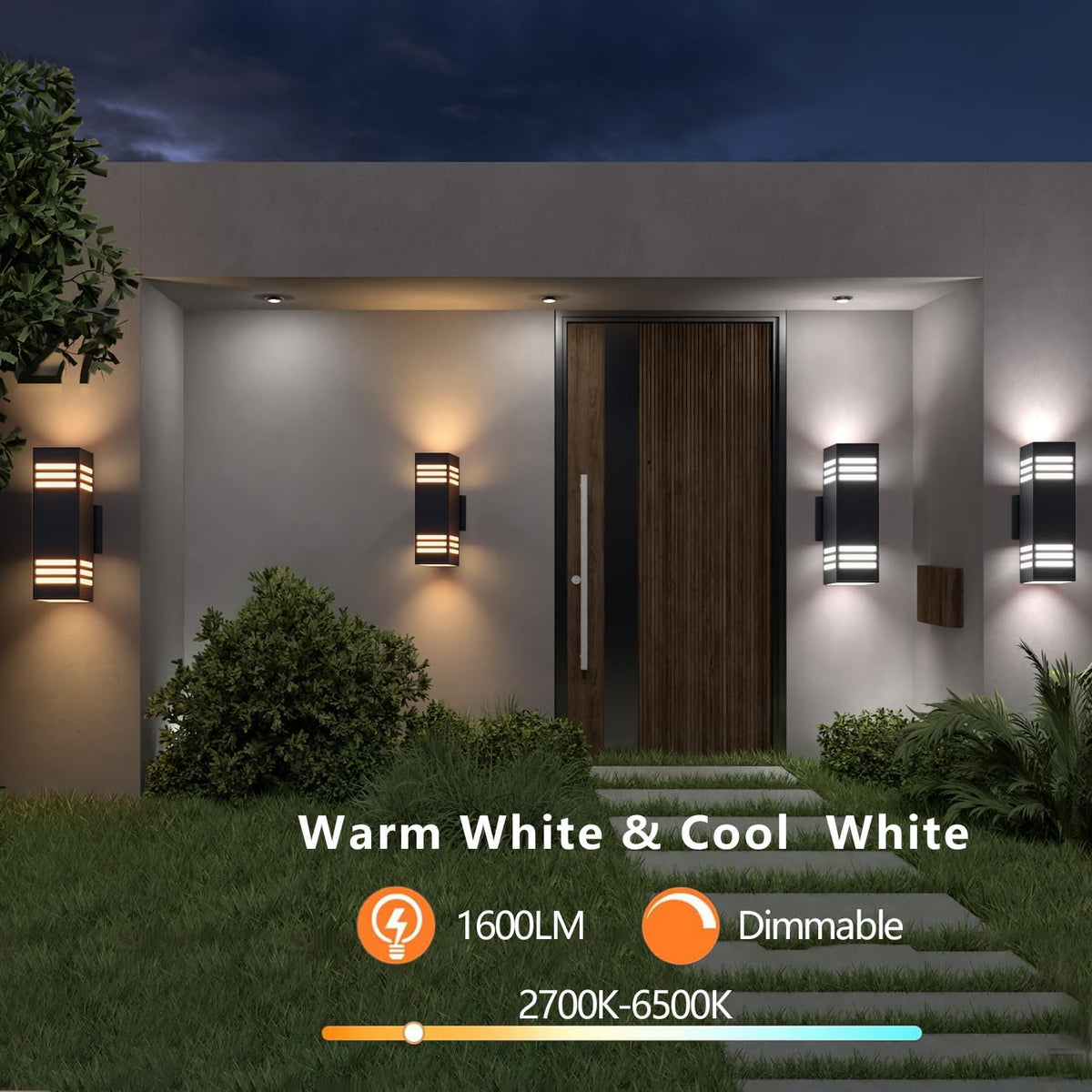rosykite Smart Outdoor Sconce Lights 2 Pack, Up Down Wall Porch Lights RGB Color Changing WiFi APP Control, Dimmable LED Exterior Wall Lighting Fixtures Work with Alexa,No Hub Required,ETL Listed